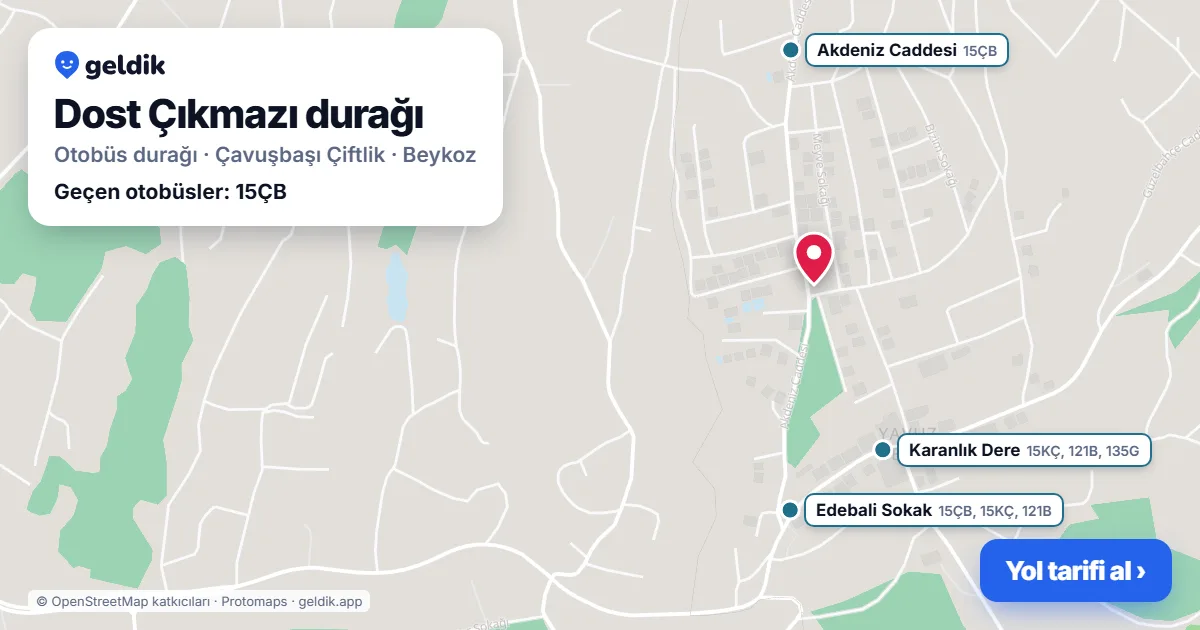 Dost Çıkmazı otobüs durağı haritada: konumu ve yakındaki duraklar