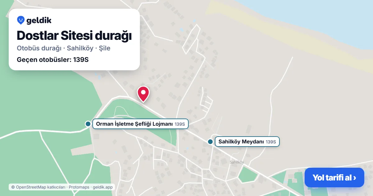 Dostlar Sitesi otobüs durağı haritada: konumu ve yakındaki duraklar