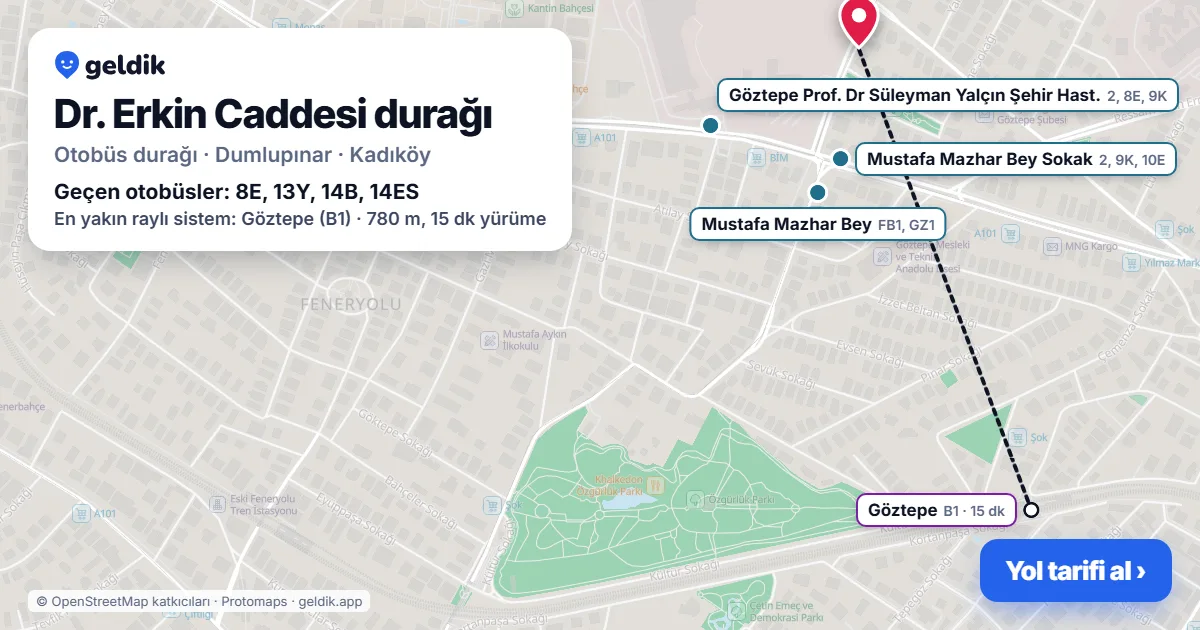 Dr. Erkin Caddesi otobüs durağı haritada: konumu ve yakındaki duraklar