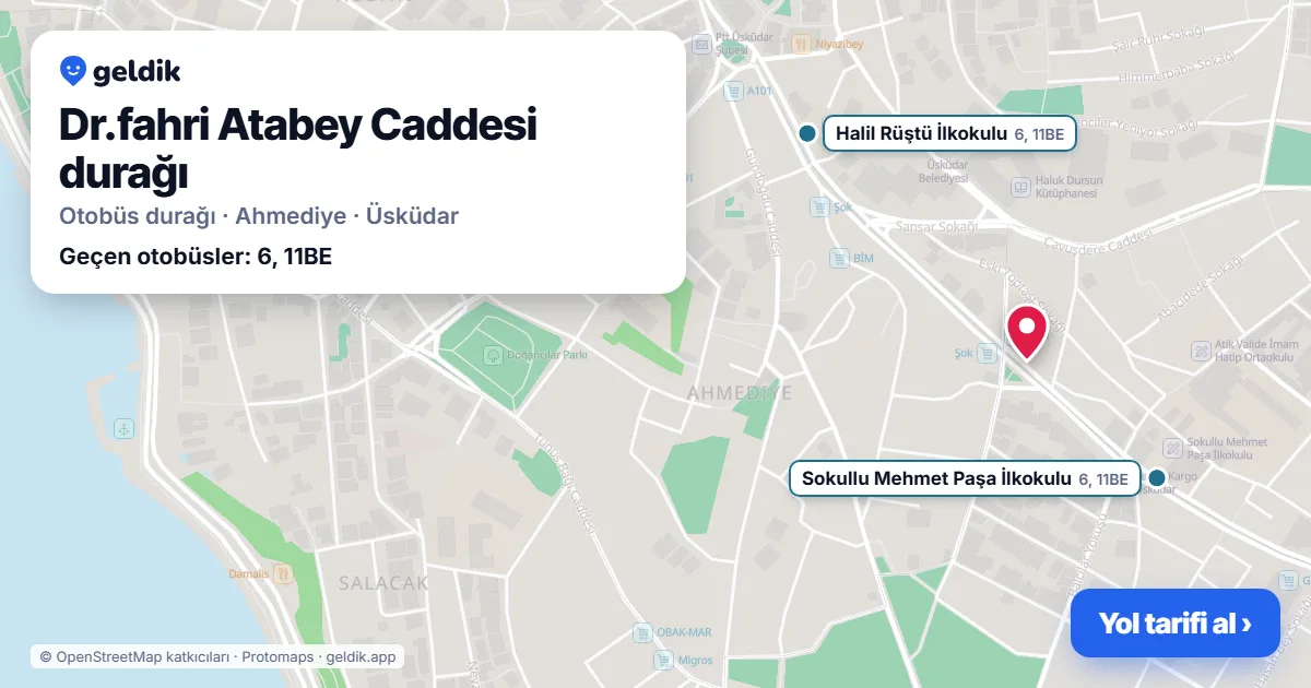 Dr.fahri Atabey Caddesi otobüs durağı haritada: konumu ve yakındaki duraklar