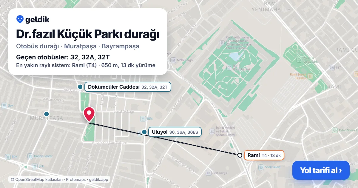 Dr.fazıl Küçük Parkı otobüs durağı haritada: konumu ve yakındaki duraklar