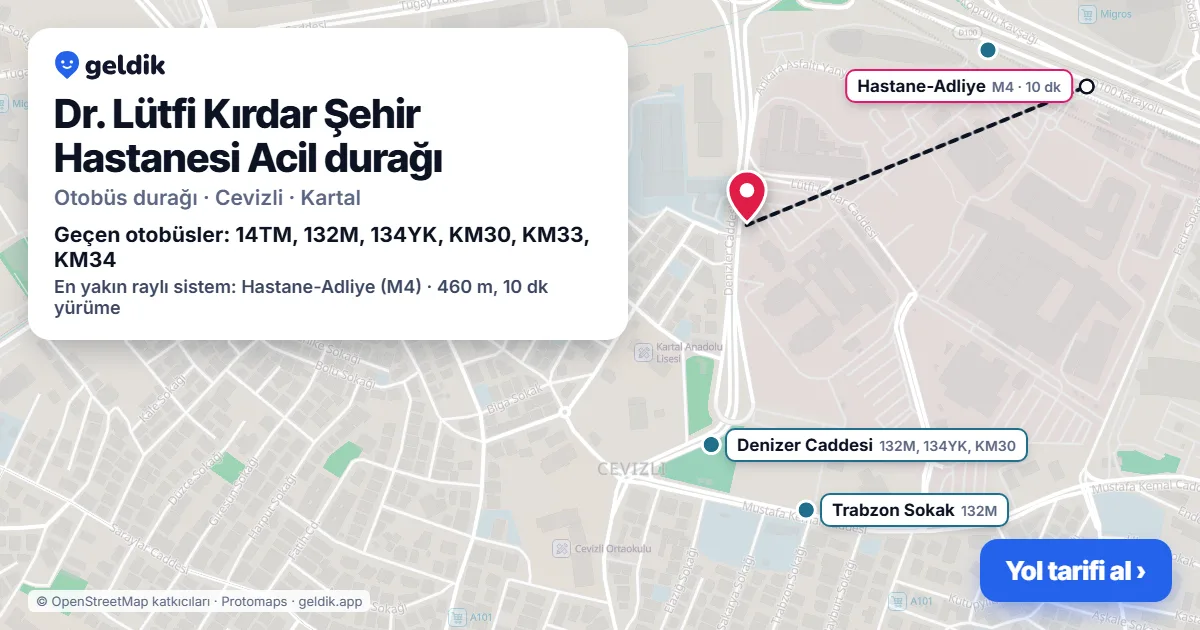 Dr. Lütfi Kırdar Şehir Hastanesi Acil otobüs durağı haritada: konumu ve yakındaki duraklar