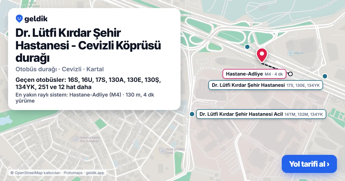 Dr. Lütfi Kırdar Şehir Hastanesi - Cevizli Köprüsü otobüs durağı haritada: konumu ve yakındaki duraklar