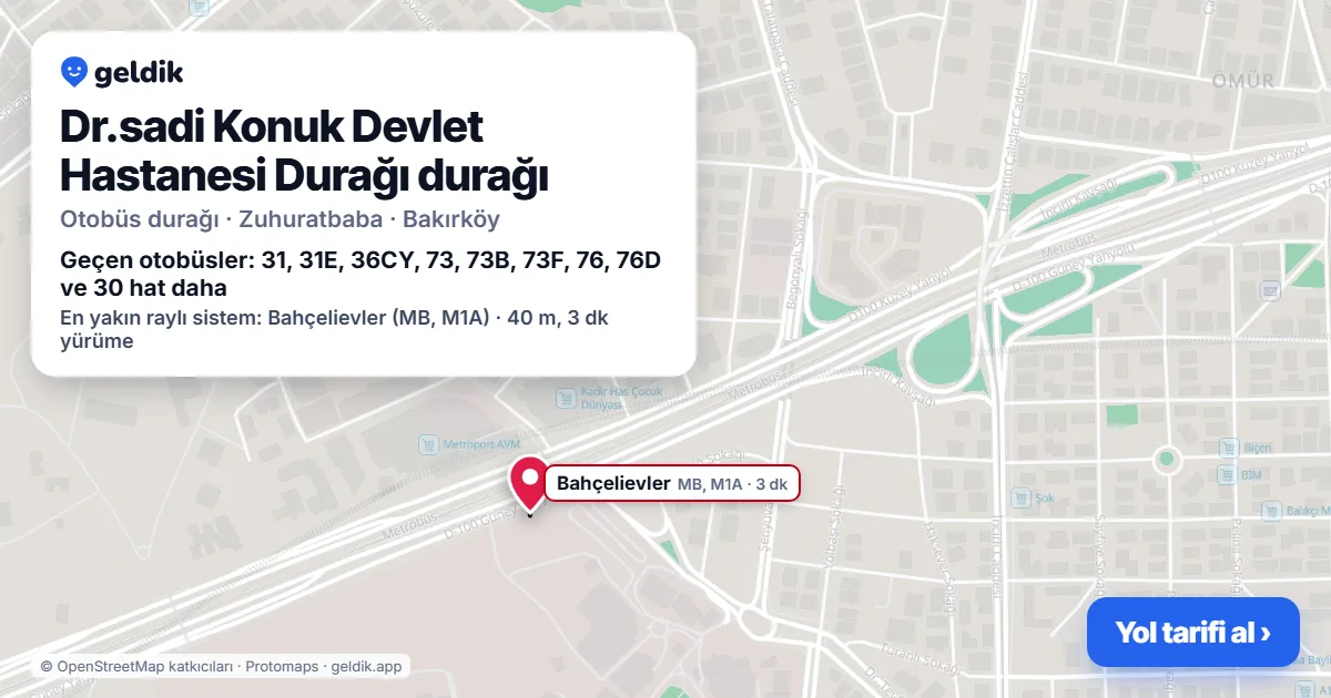Dr.sadi Konuk Devlet Hastanesi Durağı otobüs durağı haritada: konumu ve yakındaki duraklar