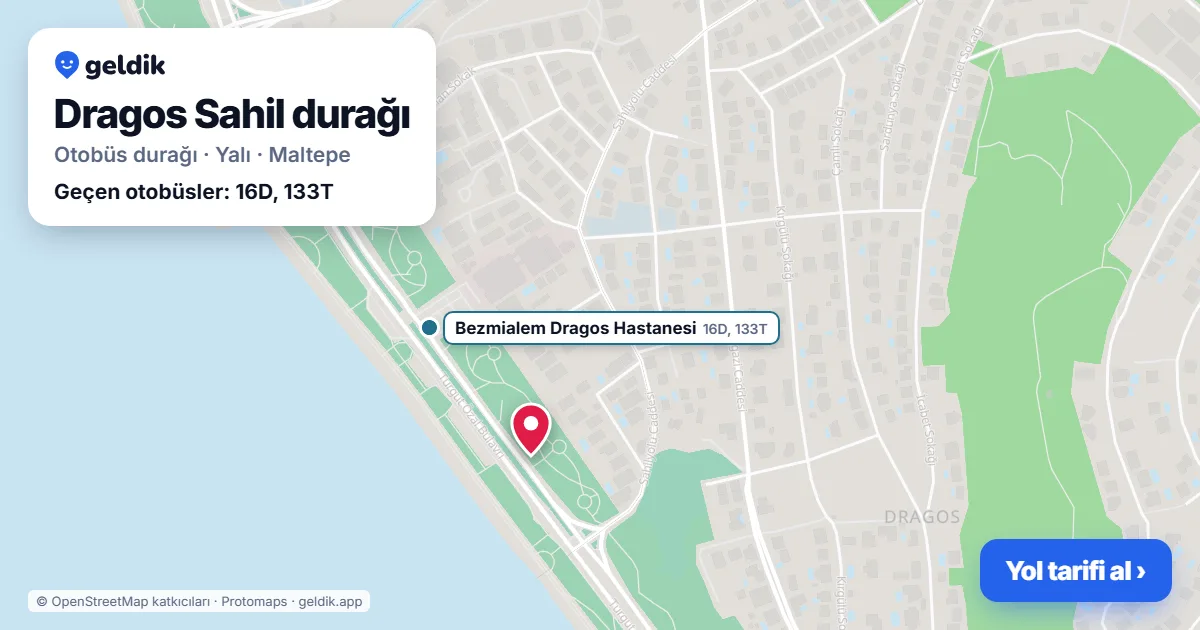 Dragos Sahil otobüs durağı haritada: konumu ve yakındaki duraklar