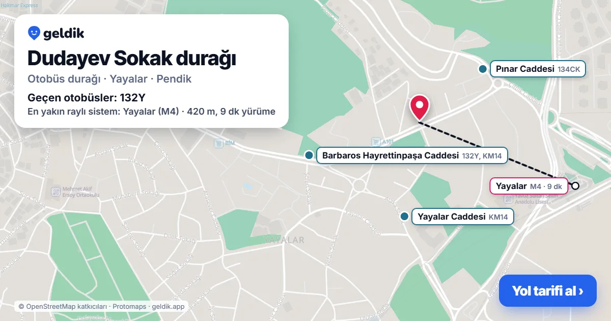 Dudayev Sokak otobüs durağı haritada: konumu ve yakındaki duraklar
