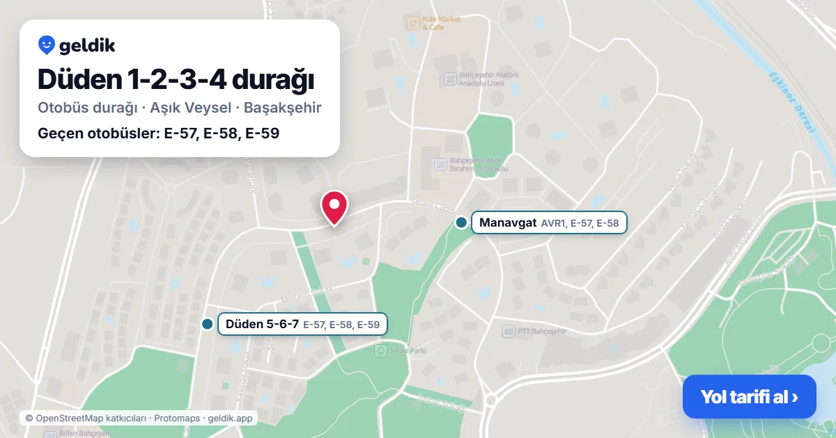 Düden 1-2-3-4 otobüs durağı haritada: konumu ve yakındaki duraklar