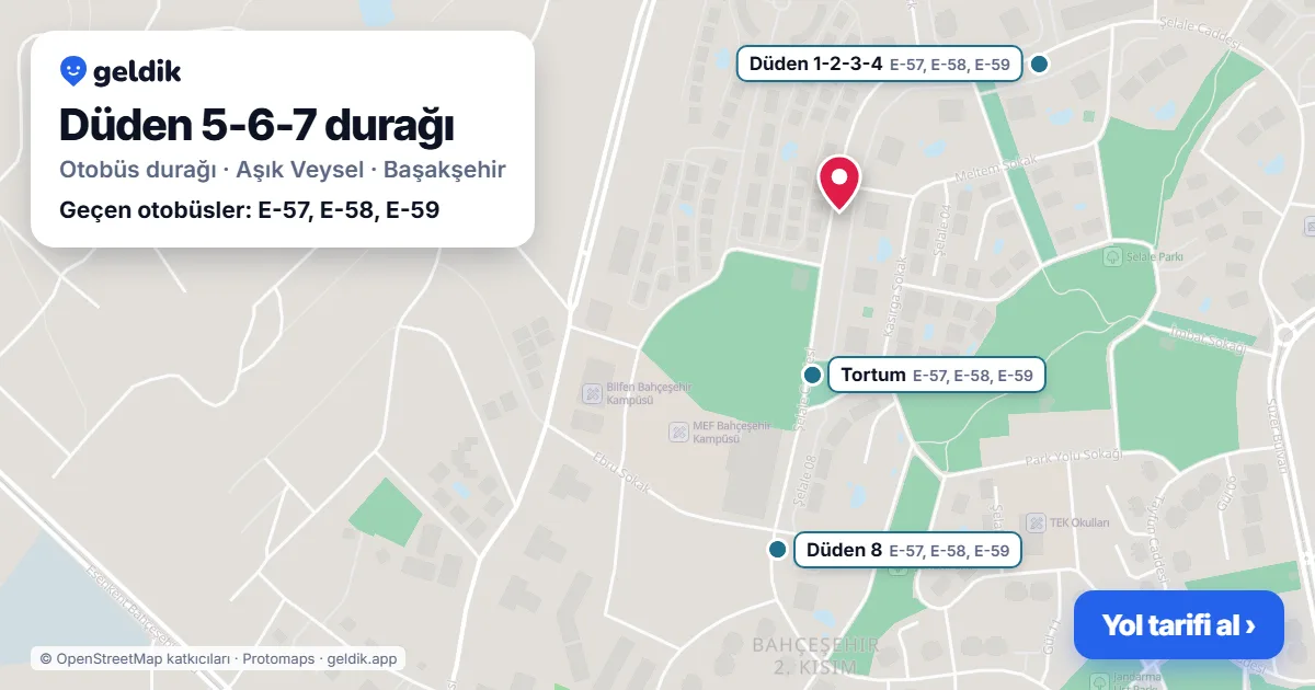 Düden 5-6-7 otobüs durağı haritada: konumu ve yakındaki duraklar