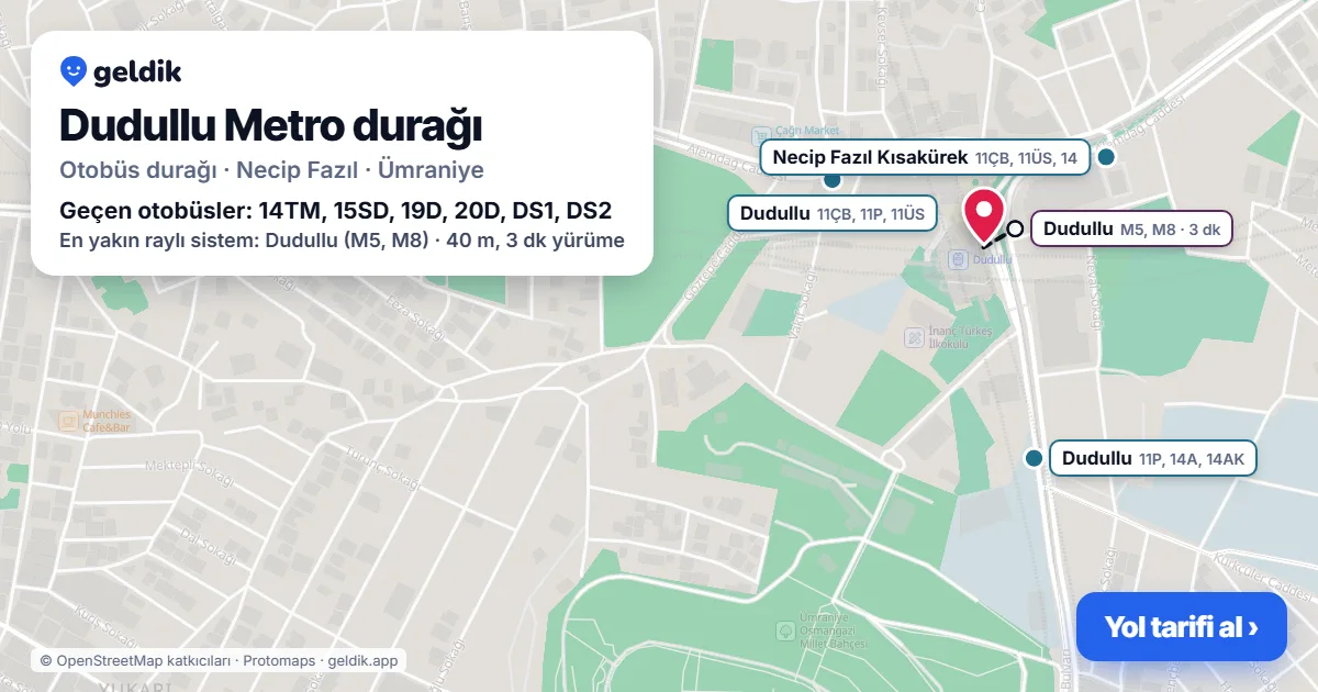 Dudullu Metro otobüs durağı haritada: konumu ve yakındaki duraklar