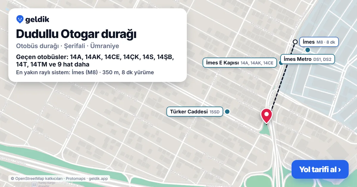 Dudullu Otogar otobüs durağı haritada: konumu ve yakındaki duraklar