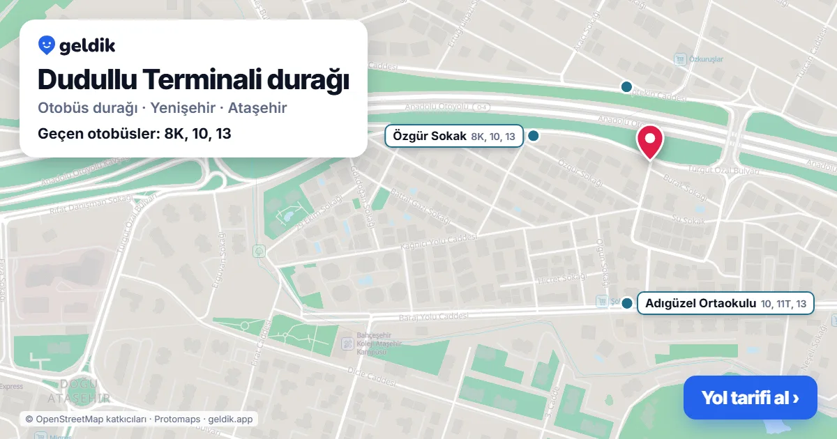 Dudullu Terminali otobüs durağı haritada: konumu ve yakındaki duraklar