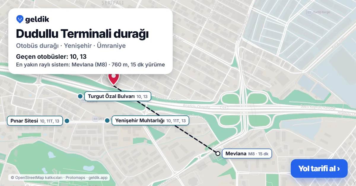 Dudullu Terminali otobüs durağı haritada: konumu ve yakındaki duraklar