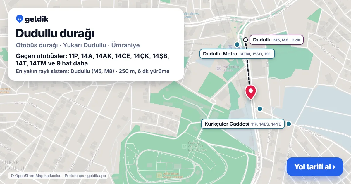 Dudullu otobüs durağı haritada: konumu ve yakındaki duraklar