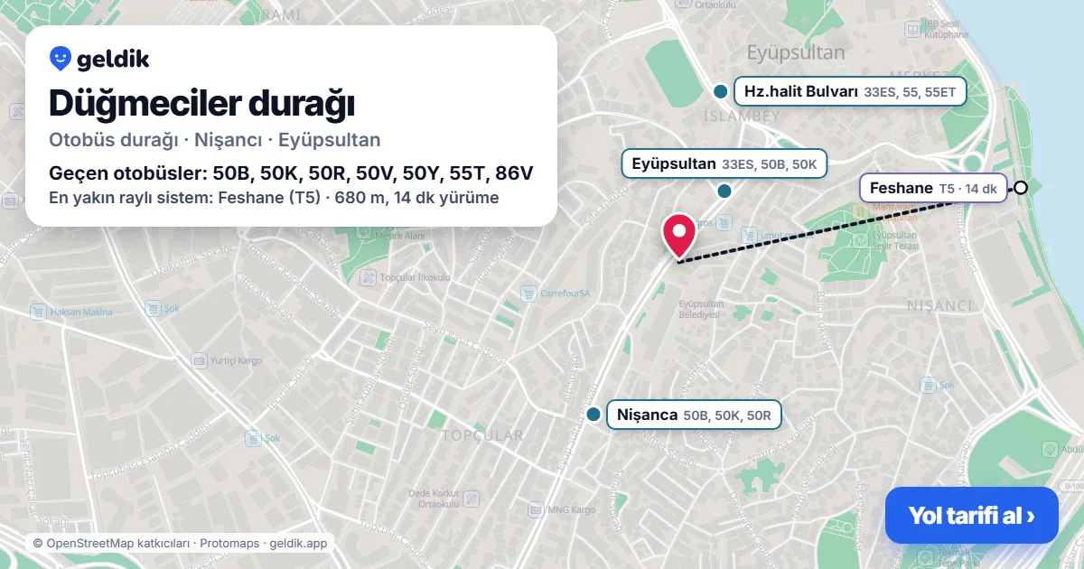 Düğmeciler otobüs durağı haritada: konumu ve yakındaki duraklar
