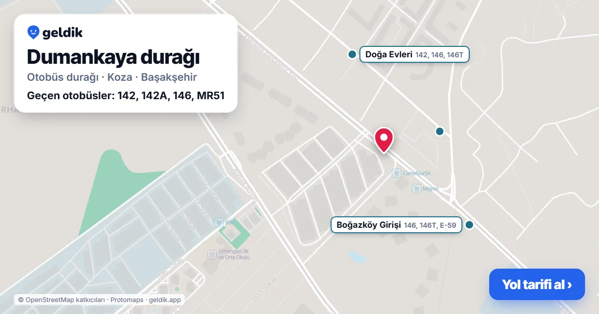 Dumankaya otobüs durağı haritada: konumu ve yakındaki duraklar