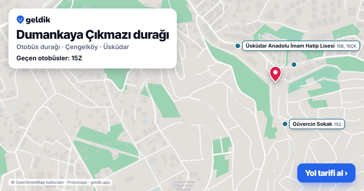 Dumankaya Çıkmazı otobüs durağı haritada: konumu ve yakındaki duraklar