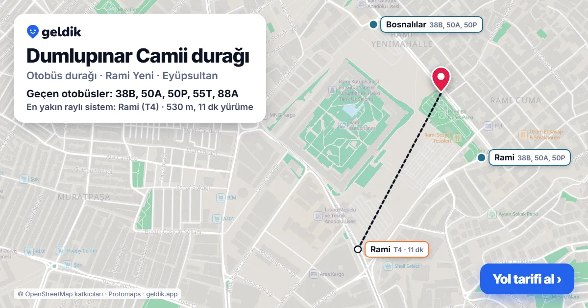 Dumlupınar Camii otobüs durağı haritada: konumu ve yakındaki duraklar