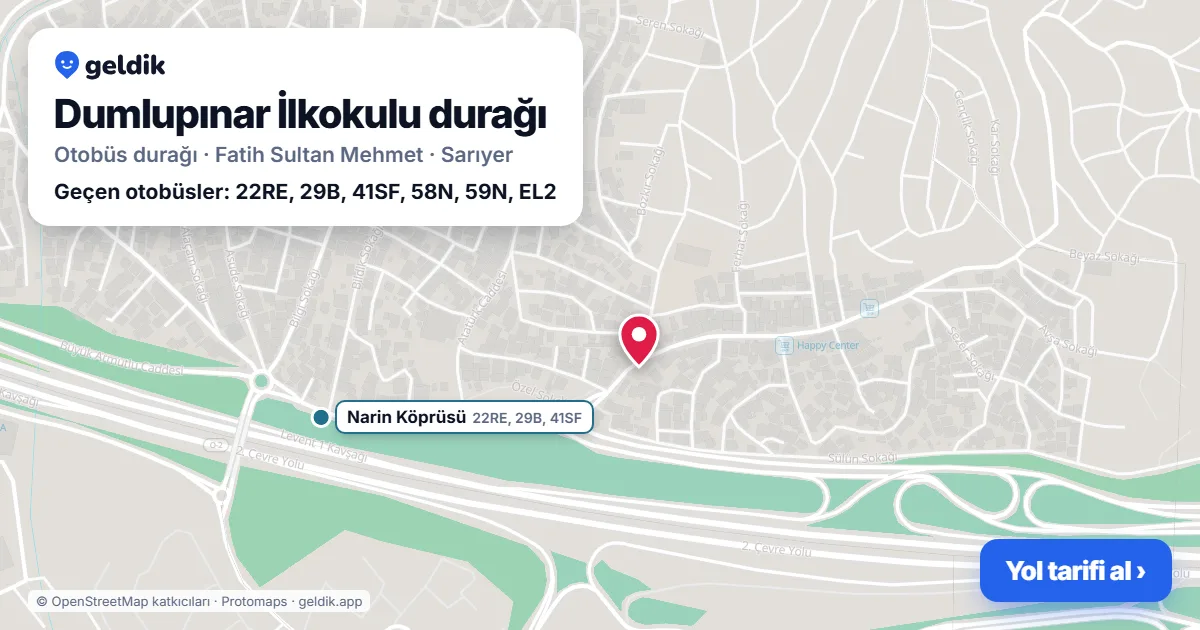 Dumlupınar İlkokulu otobüs durağı haritada: konumu ve yakındaki duraklar