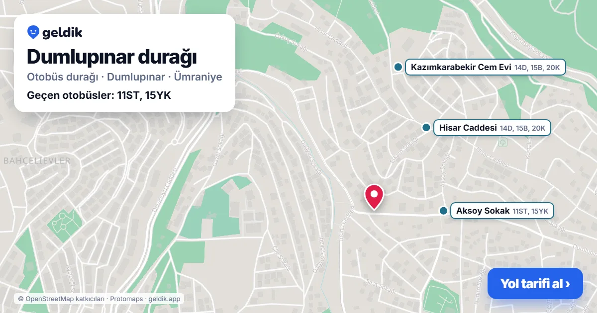 Dumlupınar otobüs durağı haritada: konumu ve yakındaki duraklar
