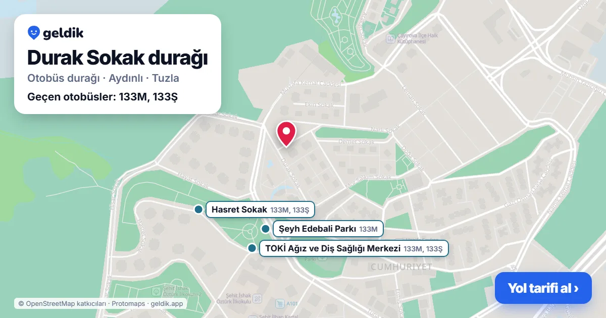 Durak Sokak otobüs durağı haritada: konumu ve yakındaki duraklar