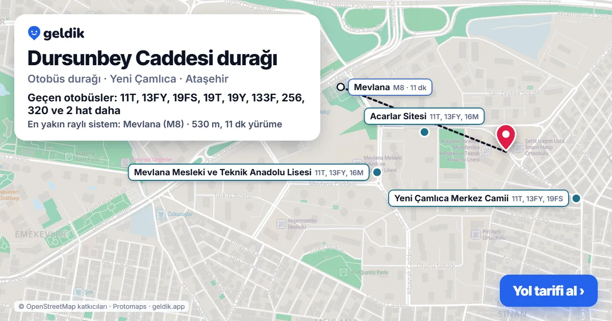 Dursunbey Caddesi otobüs durağı haritada: konumu ve yakındaki duraklar