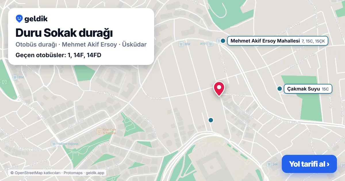 Duru Sokak otobüs durağı haritada: konumu ve yakındaki duraklar