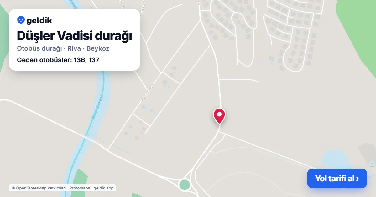Düşler Vadisi otobüs durağı haritada: konumu ve yakındaki duraklar