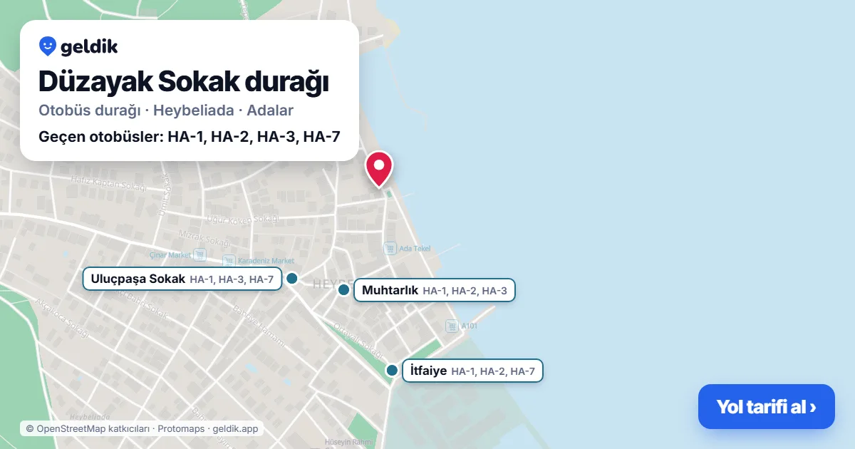 Düzayak Sokak otobüs durağı haritada: konumu ve yakındaki duraklar