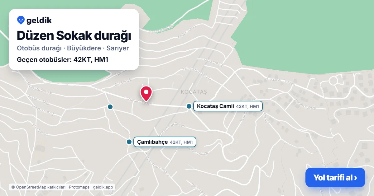 Düzen Sokak otobüs durağı haritada: konumu ve yakındaki duraklar