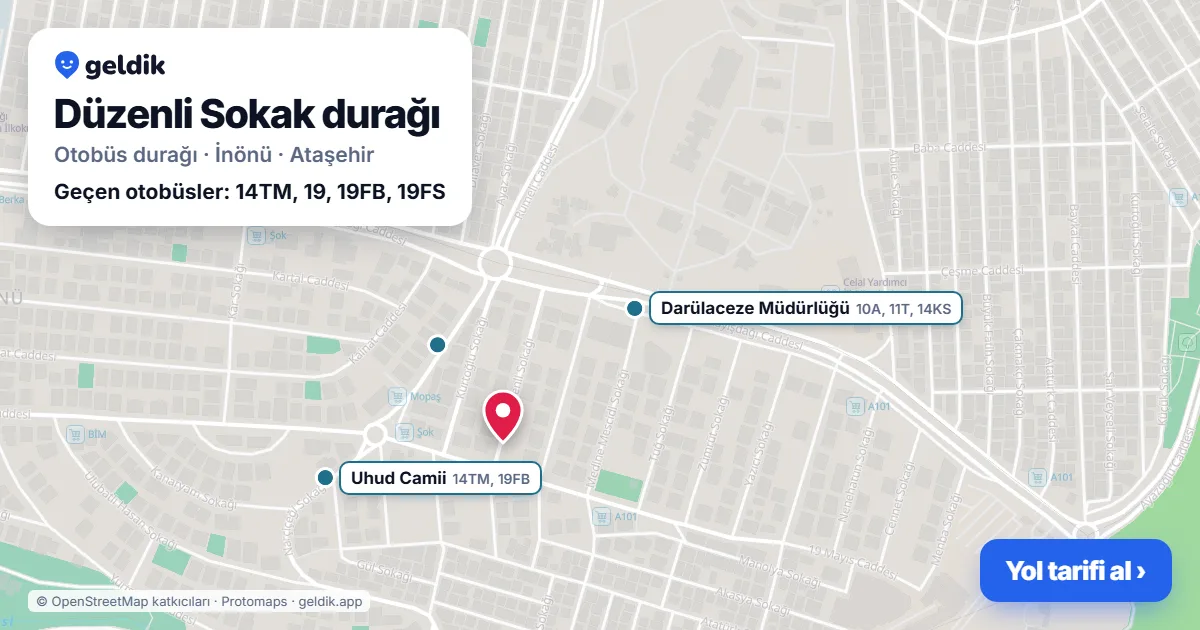 Düzenli Sokak otobüs durağı haritada: konumu ve yakındaki duraklar