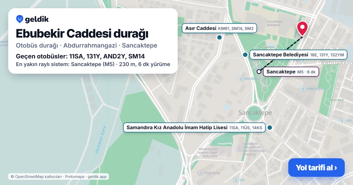 Ebubekir Caddesi otobüs durağı haritada: konumu ve yakındaki duraklar