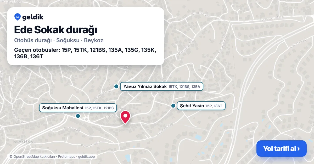 Ede Sokak otobüs durağı haritada: konumu ve yakındaki duraklar