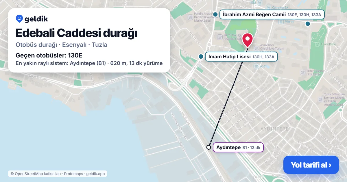 Edebali Caddesi otobüs durağı haritada: konumu ve yakındaki duraklar