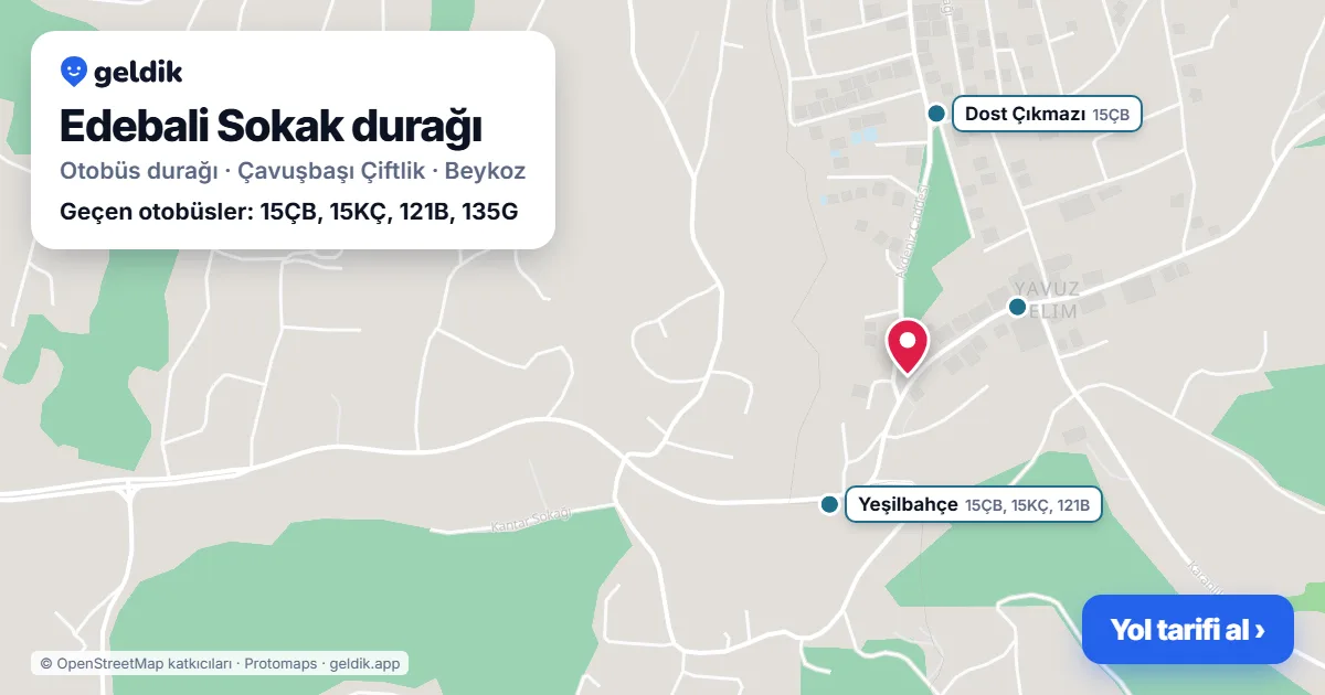 Edebali Sokak otobüs durağı haritada: konumu ve yakındaki duraklar