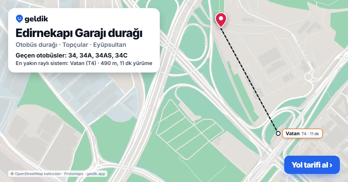 Edirnekapı Garajı otobüs durağı haritada: konumu ve yakındaki duraklar