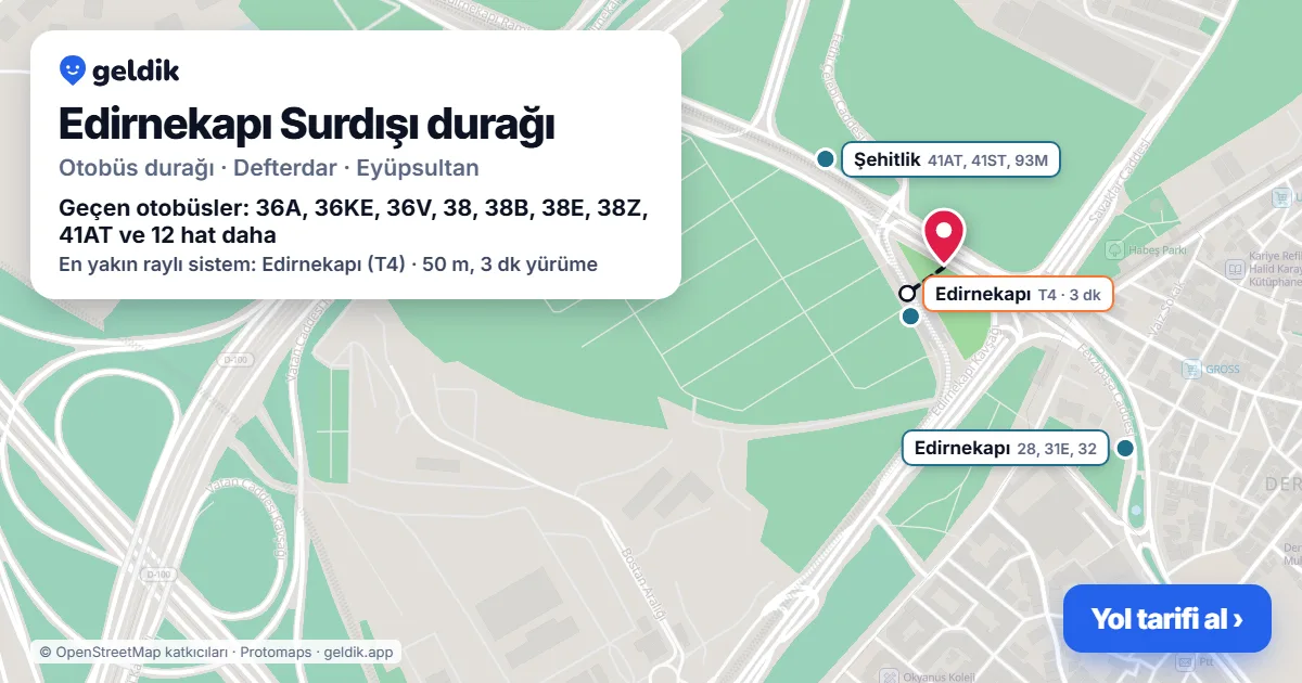 Edirnekapı Surdışı otobüs durağı haritada: konumu ve yakındaki duraklar