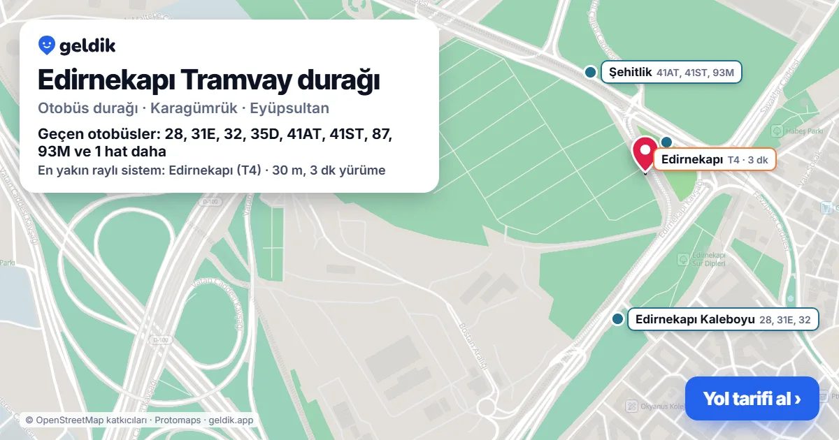 Edirnekapı Tramvay otobüs durağı haritada: konumu ve yakındaki duraklar