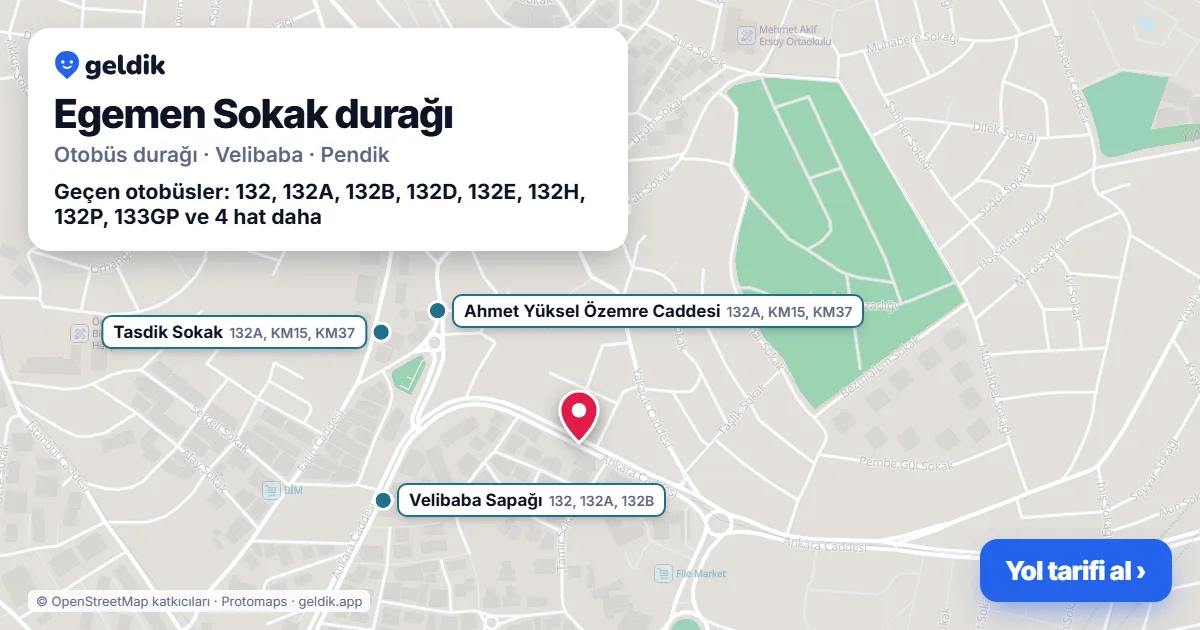Egemen Sokak otobüs durağı haritada: konumu ve yakındaki duraklar