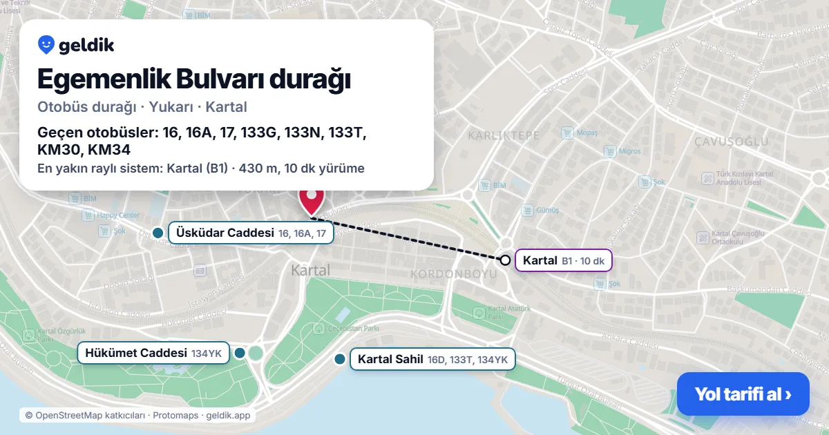 Egemenlik Bulvarı otobüs durağı haritada: konumu ve yakındaki duraklar