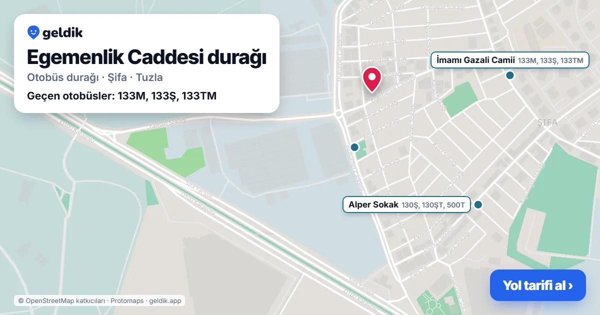 Egemenlik Caddesi otobüs durağı haritada: konumu ve yakındaki duraklar