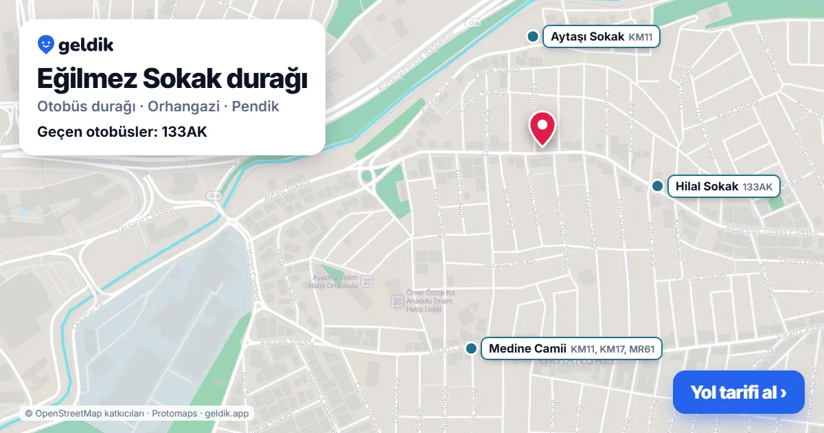 Eğilmez Sokak otobüs durağı haritada: konumu ve yakındaki duraklar