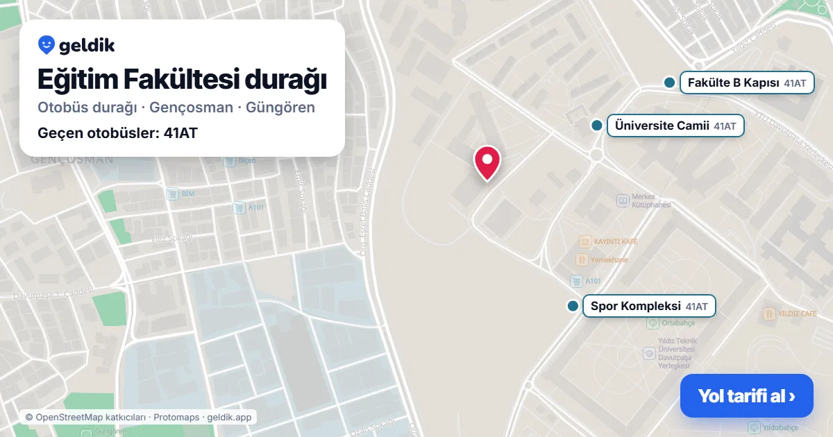 Eğitim Fakültesi otobüs durağı haritada: konumu ve yakındaki duraklar