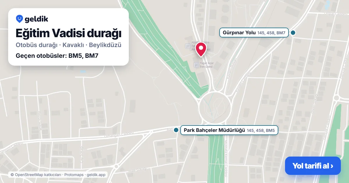 Eğitim Vadisi otobüs durağı haritada: konumu ve yakındaki duraklar