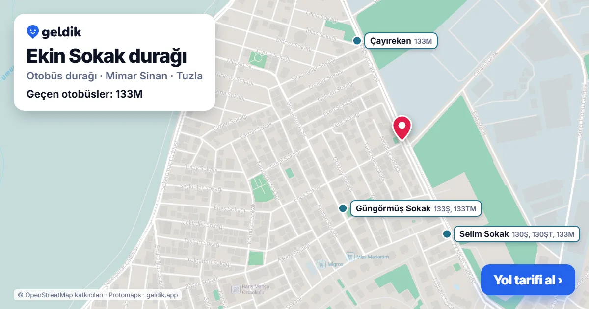 Ekin Sokak otobüs durağı haritada: konumu ve yakındaki duraklar