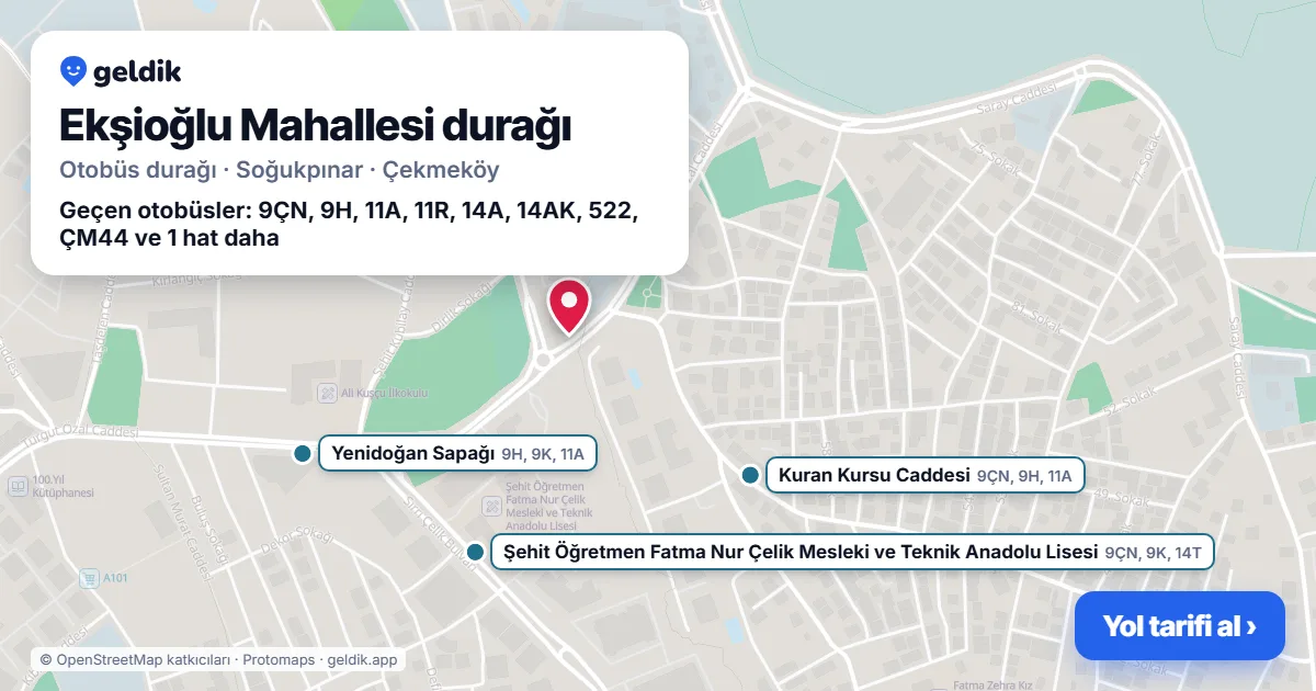Ekşioğlu Mahallesi otobüs durağı haritada: konumu ve yakındaki duraklar