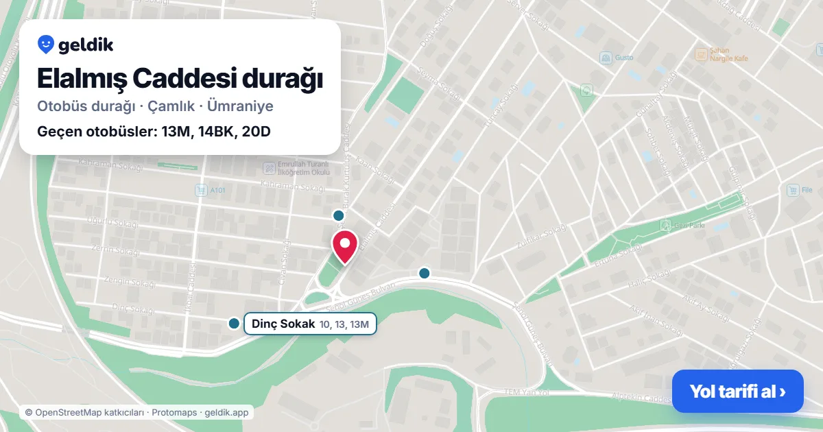 Elalmış Caddesi otobüs durağı haritada: konumu ve yakındaki duraklar