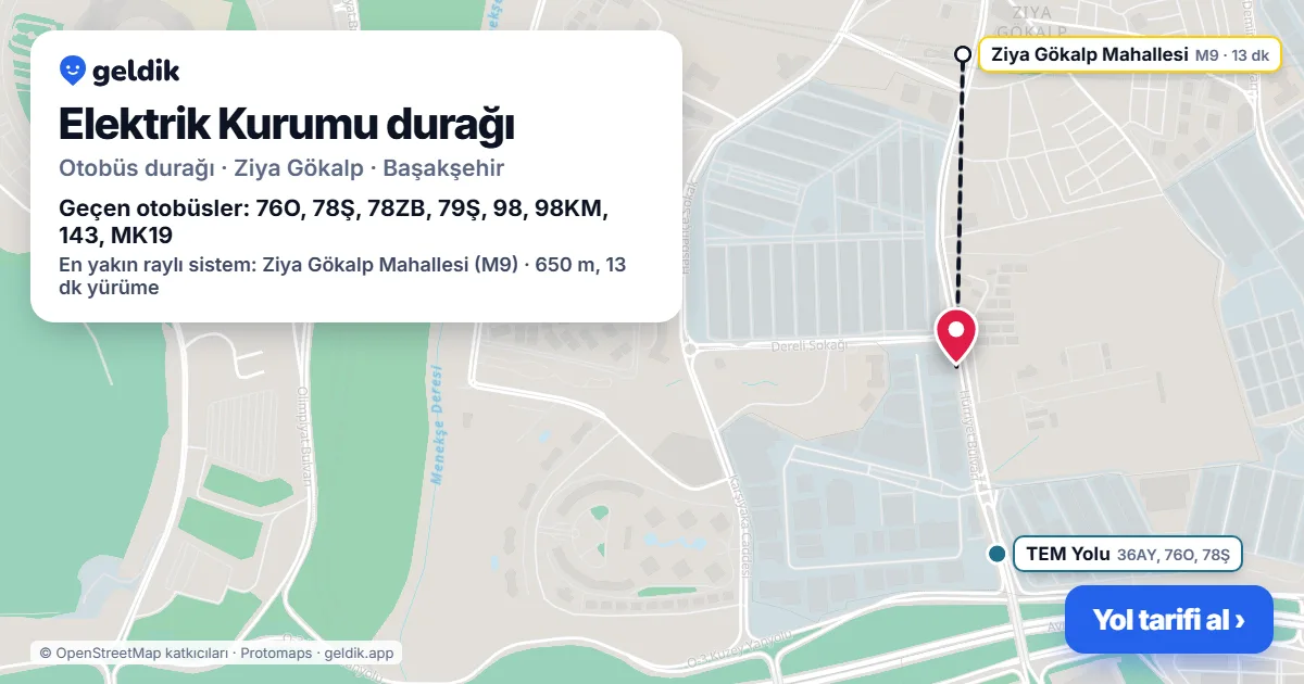 Elektrik Kurumu otobüs durağı haritada: konumu ve yakındaki duraklar