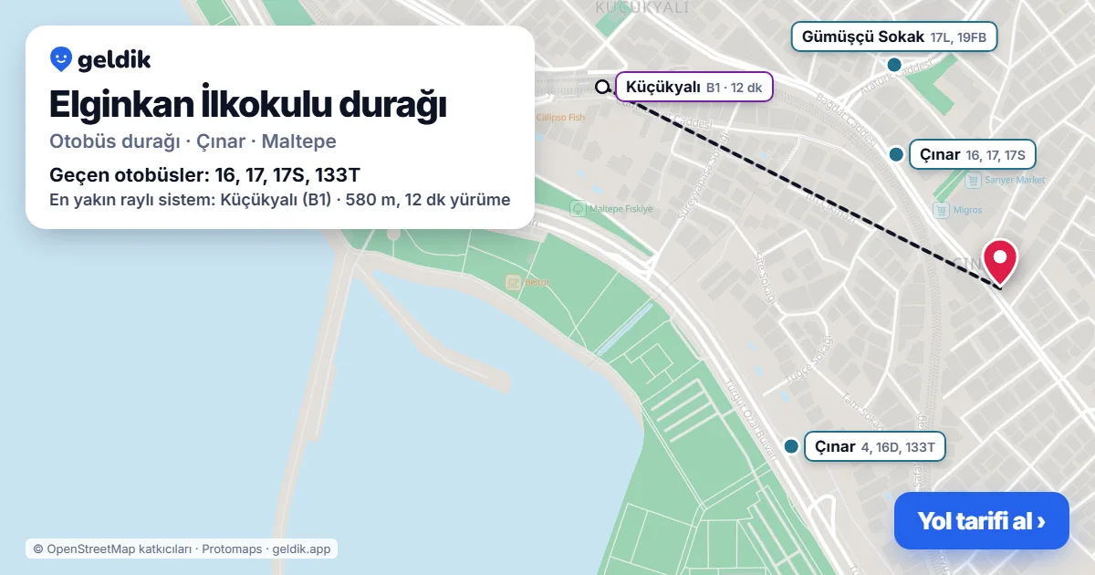 Elginkan İlkokulu otobüs durağı haritada: konumu ve yakındaki duraklar
