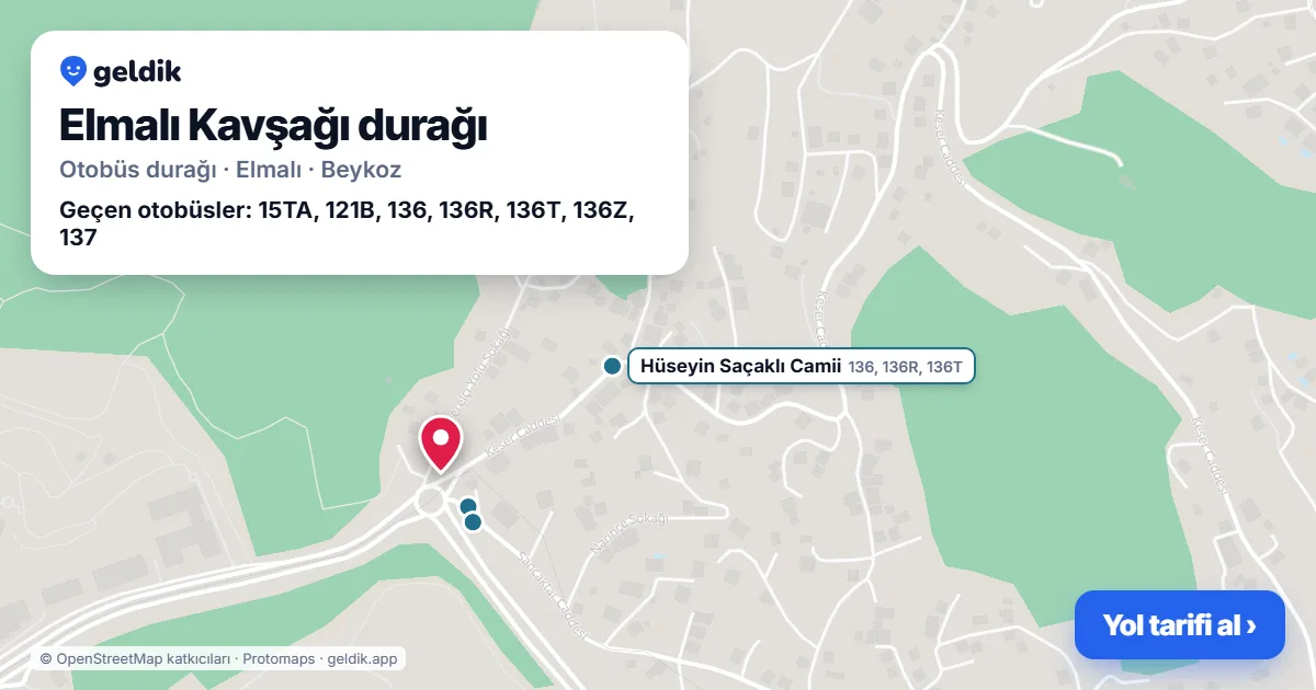 Elmalı Kavşağı otobüs durağı haritada: konumu ve yakındaki duraklar