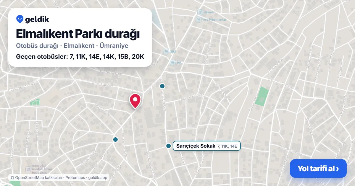 Elmalıkent Parkı otobüs durağı haritada: konumu ve yakındaki duraklar